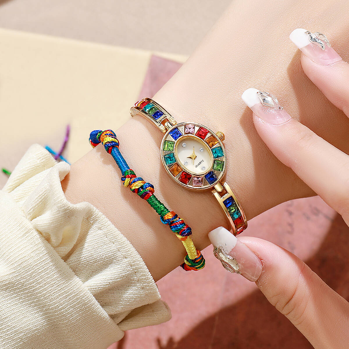 Luxury Watch Girl - 2 stks/set Luxe Strass Vrouwen Horloges