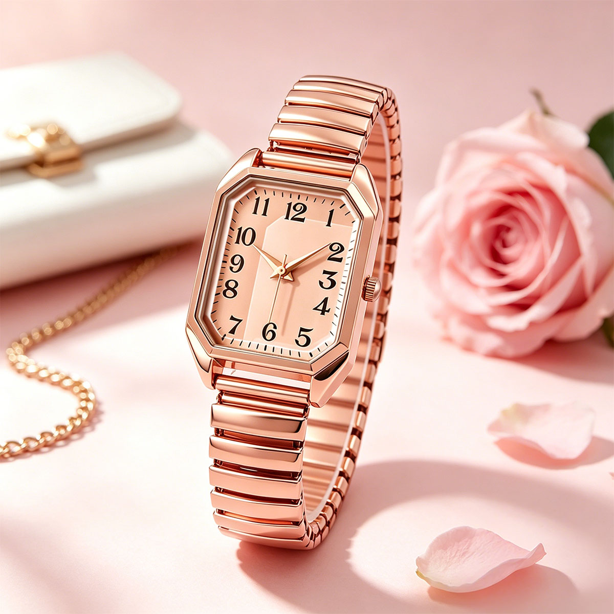 Luxury Watch Girl - Dames achthoekig rechthoekig quartzhorloge tweekleurige stretch