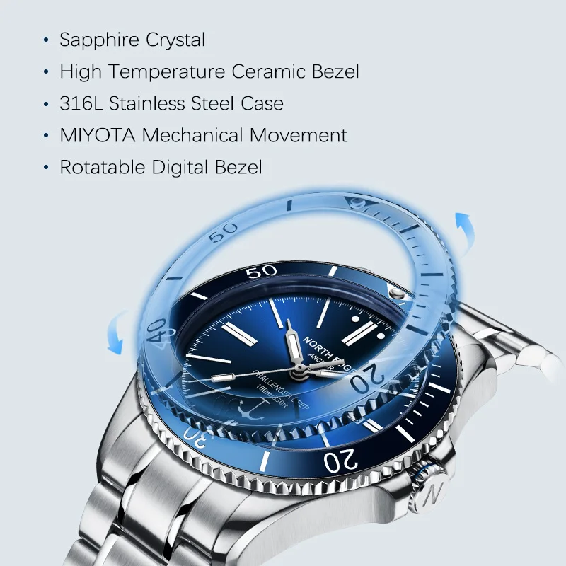 Nieuwe NORTH EDGE ANCHOR 42MM  - Diver Watch 300M recensie en prijs